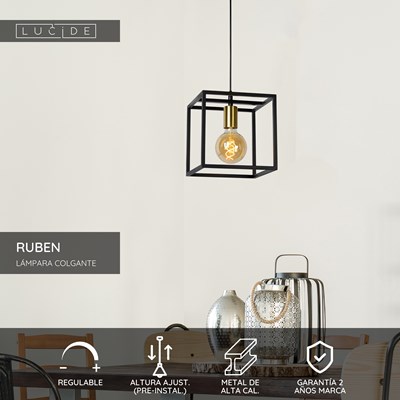 Lucide RUBEN - Lámpara colgante - 1xE27 - Negro
